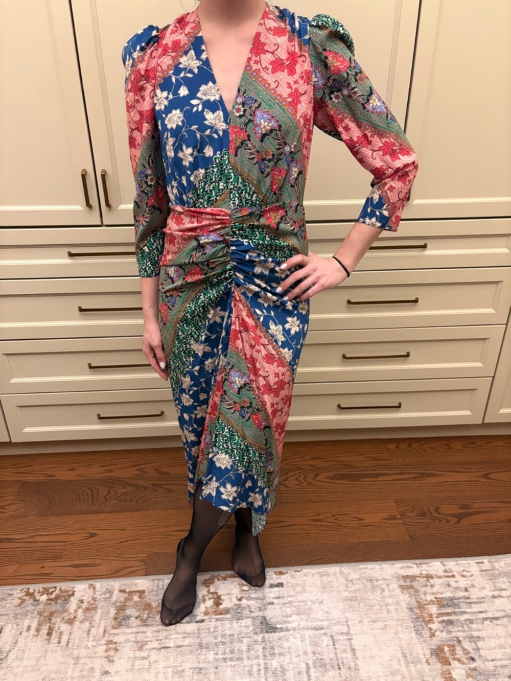 Veronica Beard Blue, Pink and Green Patchwork Midi Dress